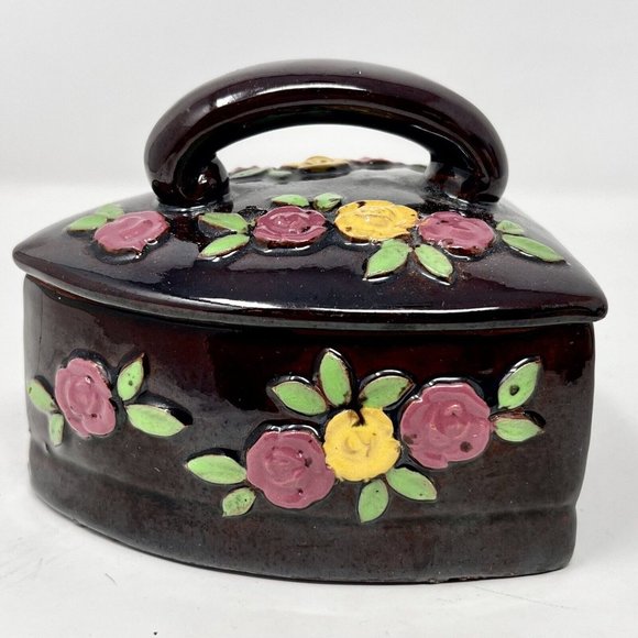 Thames Iron Shaped Redware Trinket‎ Box Candy Dish Sugar Bowl Hand Painted Japan - Picture 3 of 8